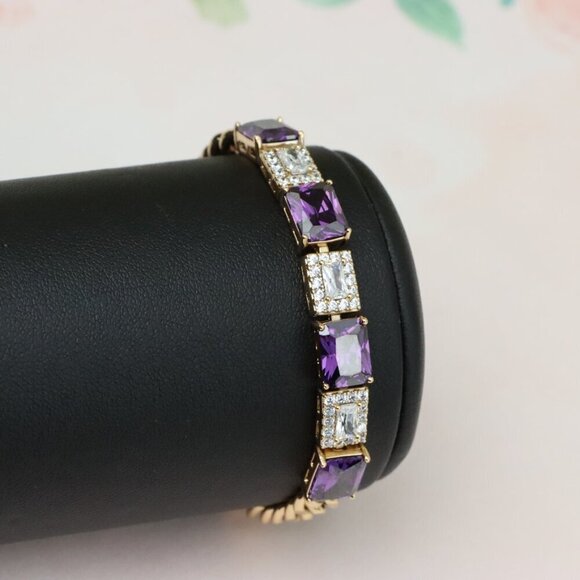 "Rose Gold Bracelet with Purple and CZ Rectangle Stones, XPBL0821 - Picture 10 of 12